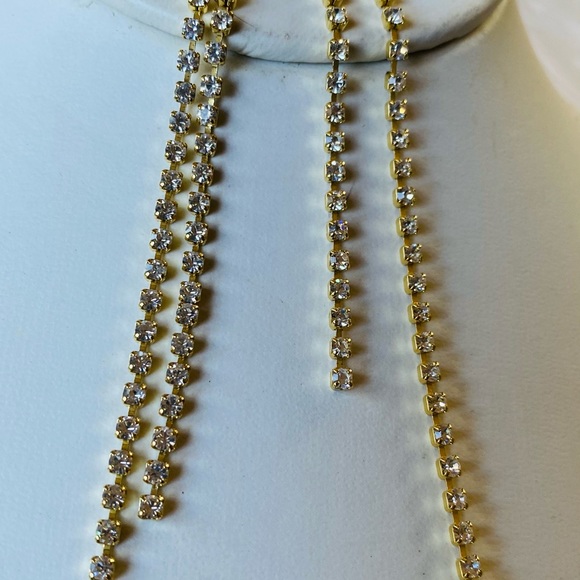 Shoulder Duster Gold Rhinestone 2 Strand Earring- Pierced/New-SALE - Picture 13 of 15